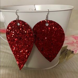 Red Faux Leather Sequin Earrings